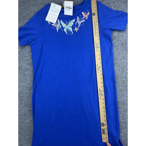 Bob Mackie Wearable Art Dress Womens L Blue T-Shirt Embroidered Butterflies - Picture 6 of 8